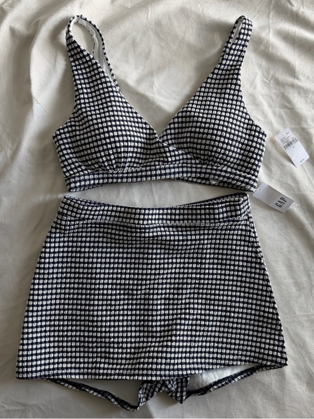 GAP Black and White Gingham Two-Piece Swim Set with Skirted Bottom Size Small